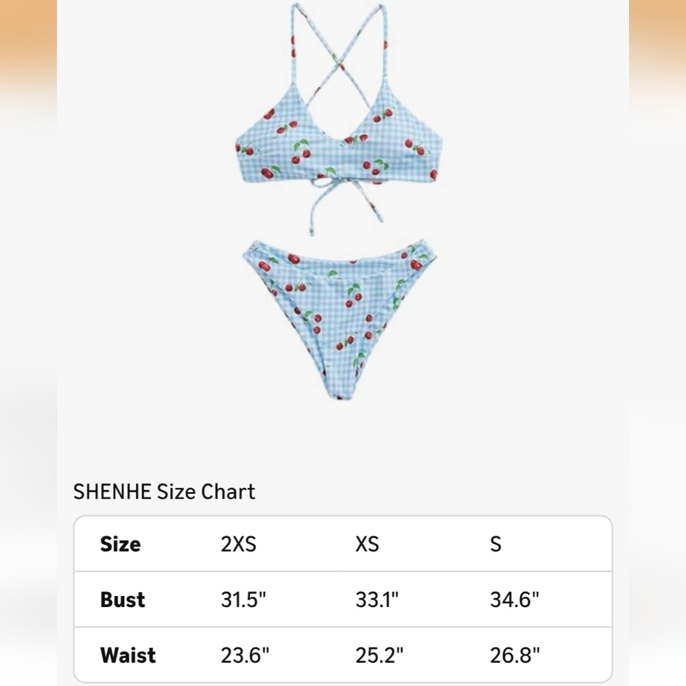 Cherry Print Blue Gingham Bikini Set SIZE SMALL - Picture 13 of 14